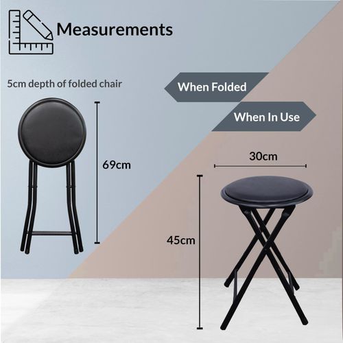 BLACK FOLDING STOOL ROUND FOLDABLE METAL FOR SPACE SAVING STOOLS PADDED SEAT NEW — image 4