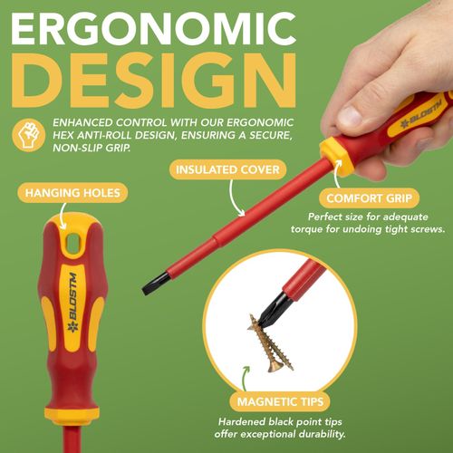 BLOSTM Insulated Screwdriver Set 8pcs VDE 1000V Electrical Magnetic Tips — image 4