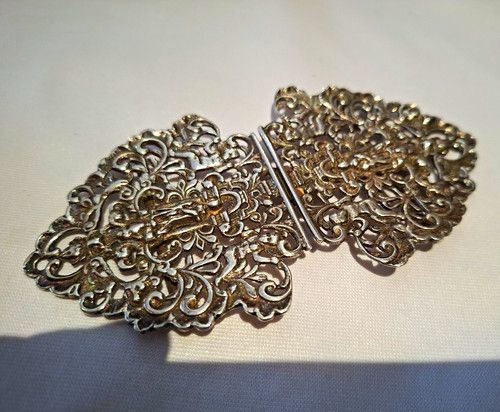 Detailed Antique Victorian Solid Sterling Silver Nurses Dress Buckle