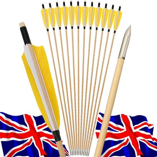 12X 32'' Archery Wooden Arrows 5" Feather Handmade Traditional Longbow Hunting