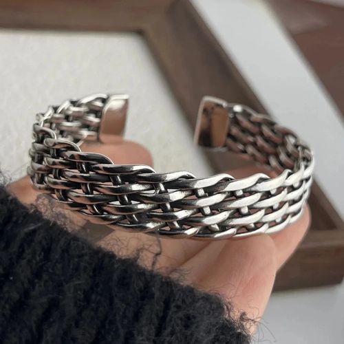 Solid 925 Sterling Silver Mens Heavy Woven Torque Bangle Cuff Bracelet UK NEW — image 2