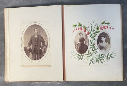 Victorian Leather Bound Photo Album Full of Period Photographs Memoriam Cards — image 7