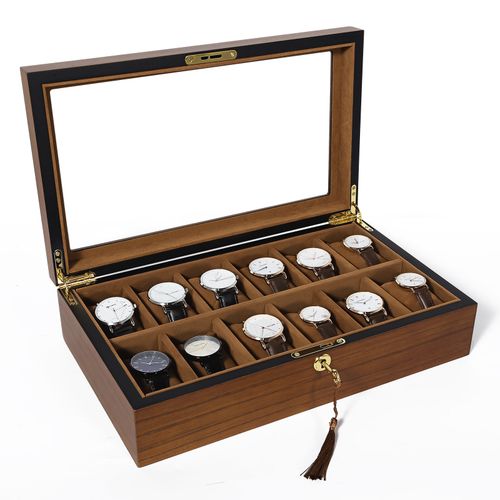 6/10/12 Grids Wooden Watch Box Glass Lid Jewelry Display Organizer Storage Case — image 2