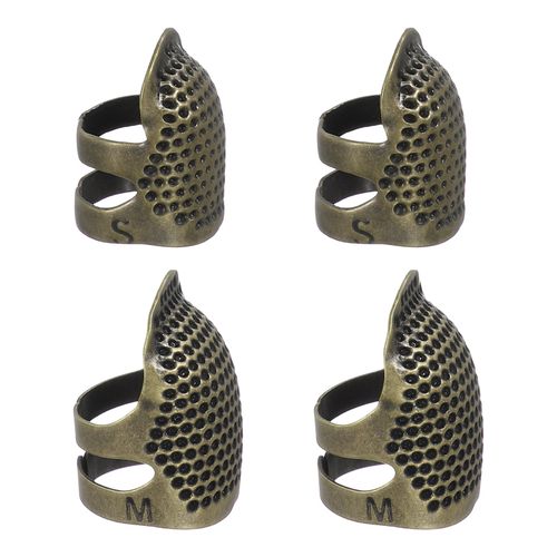 Sewing Thimble, 4 Pcs Metal Thimbles Adjustable for Hand Sewing, Copper Green — image 1