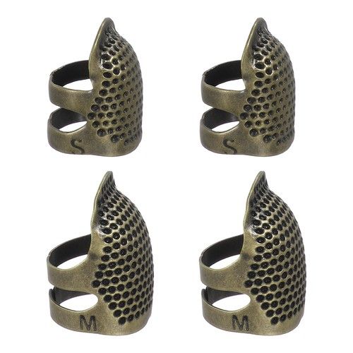 Sewing Thimble, 4 Pcs Metal Thimbles Adjustable for Hand Sewing, Copper Green