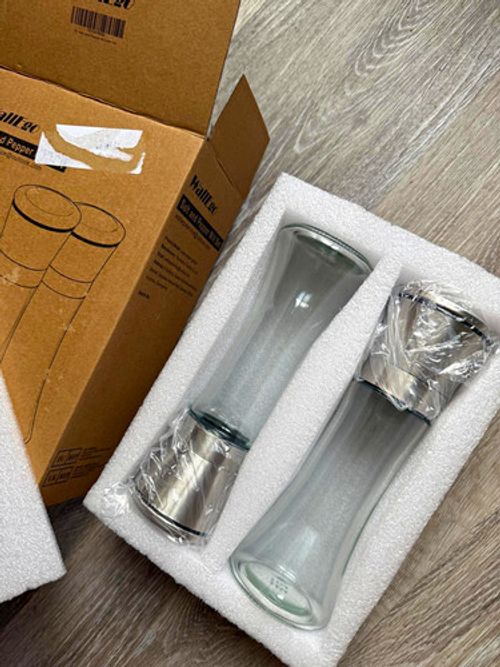 WallEgo Large Salt & Pepper Mill Set 2pc Glass & Stainless Steel Adjustable