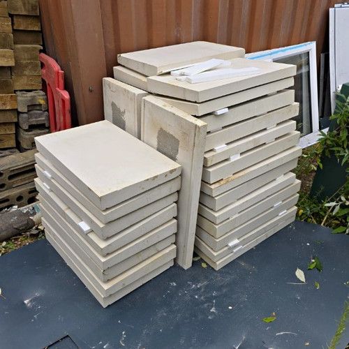 36 White Square Stone Paver Slabs,  £3598 Everything As A Lot, 600x600x50.