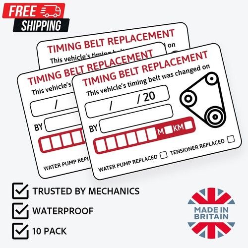10x Timing Belt Replacement Stickers 75x52mm | Cam Belt Service MOT Reminder