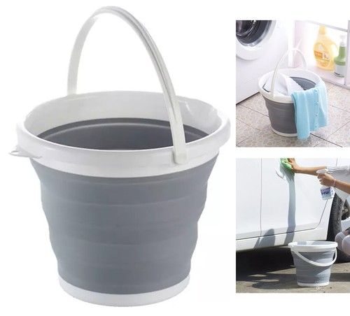 COLLAPSIBLE DISH DRAINER LARGE LAUNDRY WASHING BASKET FOLDING BUCKET GREY WHITE