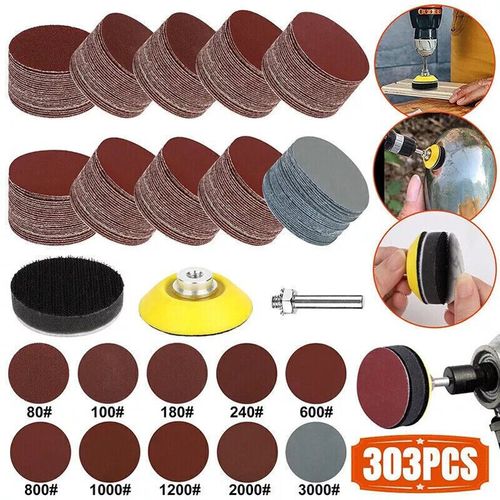 303PCS 2Inch Sanding Discs Pad Kit for Drill Grinder Rotary Tools + Backing Pad — image 1