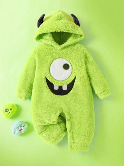 Baby Monster Plush Jumpsuit Embroidered Demon Ear Hood Hat Cute Infant Romper UK