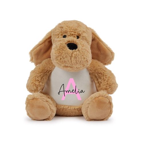 Personalised Brown Dog Plush Soft Toy with Name and Initial - New Baby Keepsake — image 4