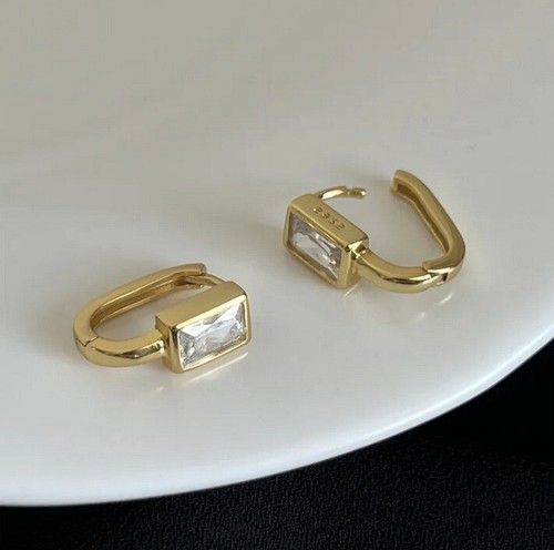 18K Gold Plated 925 Sterling Silver Cubic Zirconia U Shape Stud Hoop Earrings