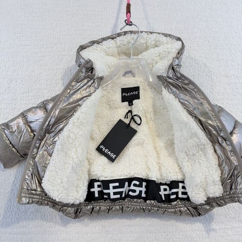 PLEASE Silver Hooded Puffer Jacket Lined Full Zip Long Sleeve 6-9M — image 6