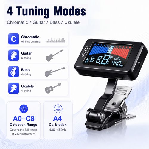 JOYO USB-C Rechargeable Clip-On Chromatic Guitar Tuner LCD Bass Ukulele JT-480 — image 8