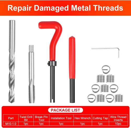 M10 X 1.0 Thread Repair Tool Helicoil Wire Inserts Kit 15pcs — image 3