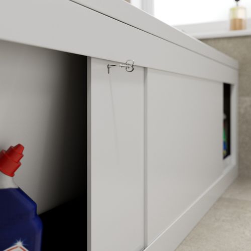 Side Front Storage Bath Panel for 1700 Straight Baths Lockable Modern MDF White — image 4