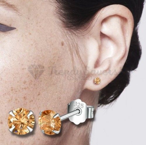 925 Sterling Silver Cubic Zirconia Stud Earrings Sparkling Round Crystal Studs