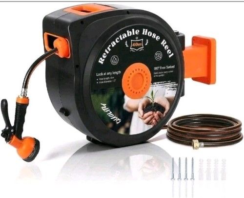 40M/130FT Garden Patio Hose Reel Wall Mounted Retractable Auto Rewind Pipe 180°