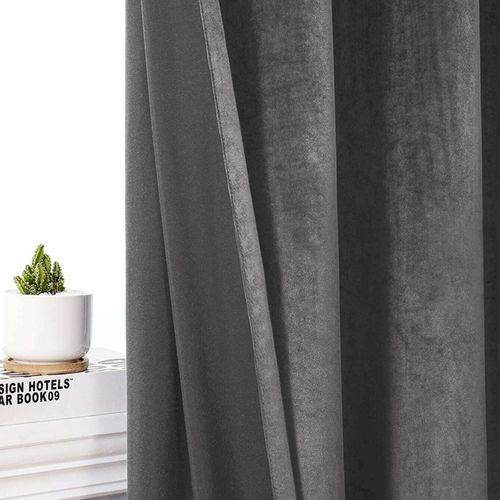 Blackout Crushed Velvet Curtains Eyelet Ring Top Ready Made Lined Pair Curtains — image 3