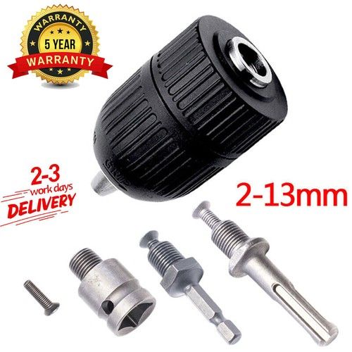 1/2" Drill Chuck Adapter Conversion Kit SDS Plus Hex Shank Adaptor- 2-13mm Black