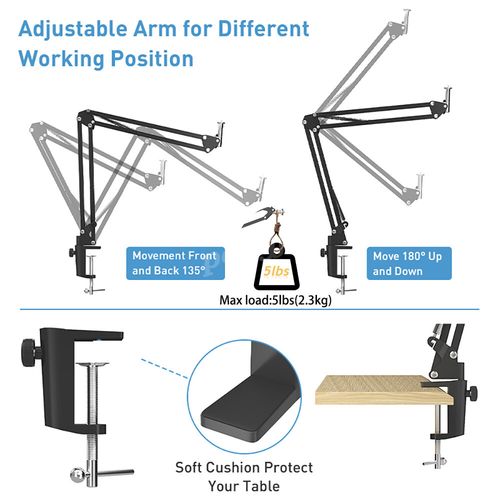Overhead Phone Camera Mount with Ring Light Adjustable Scissor Arm Stand Tripod — image 6