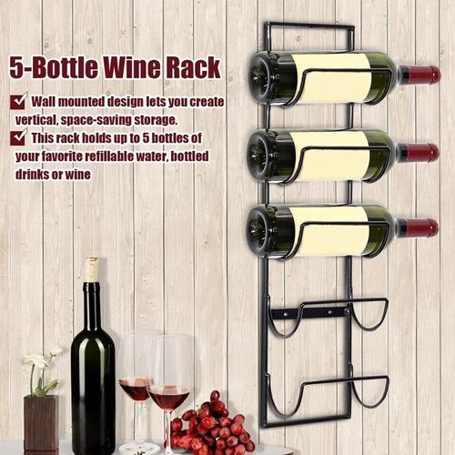 5 Bottle Wine Rack Black Metal Wall Mounted Storage Holder Shelf Kitchen Vine UK — image 5