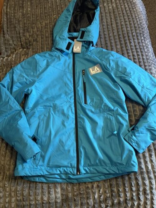 LA Gear Womens Hooded Insulated Ski Jacket Blue/Black Size 8 Zip Pockets