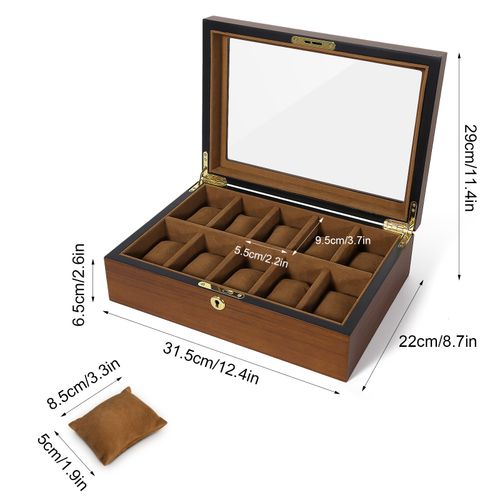 6/10/12 Grids Wooden Watch Box Glass Lid Jewelry Display Organizer Storage Case — image 3