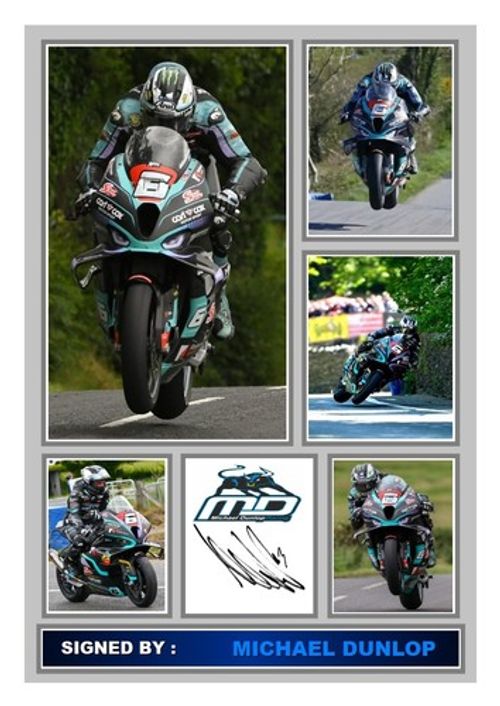 434) michael dunlop isle of man tt signed a4 print framed or unframed photograph