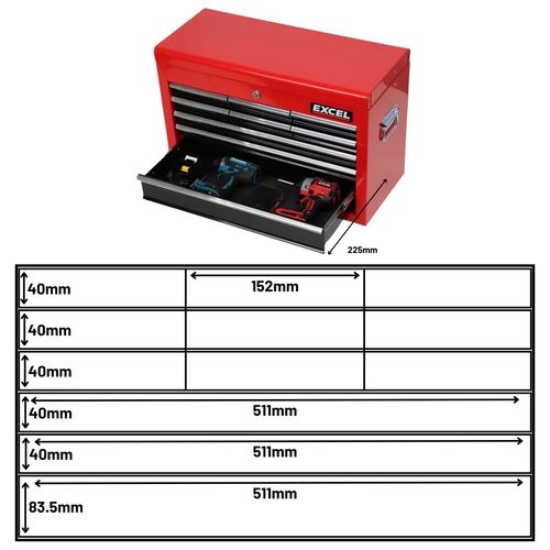 Excel 14 Drawer Top Chest Roller Cabinet & Tool Chest with Tool Tray Black/Red — image 15