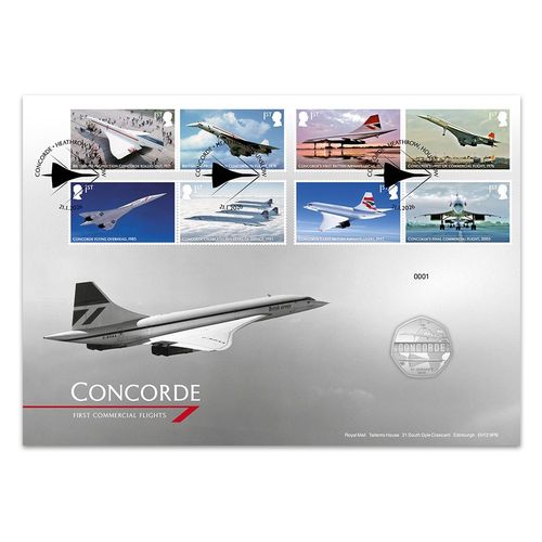 Concorde Stamps Coin Cover 50p Brilliant Uncirculated fr Royal Mail Royal Mint — image 2