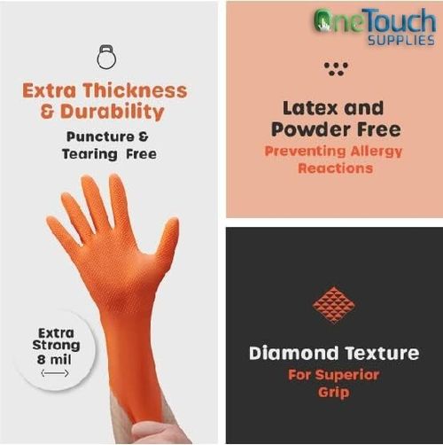 Disposable Orange Extra Strong Thick Diamond Grip Nitrile Gloves Mechanic of 100 — image 2