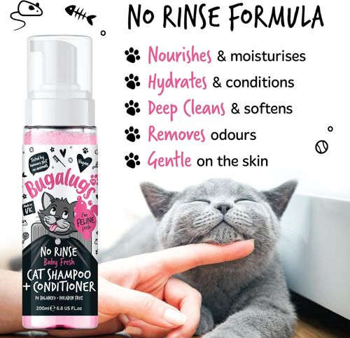 No Rinse Cat Shampoo & Conditioner 200ml Bugalugs Baby Fresh Fragrance Waterless — image 2