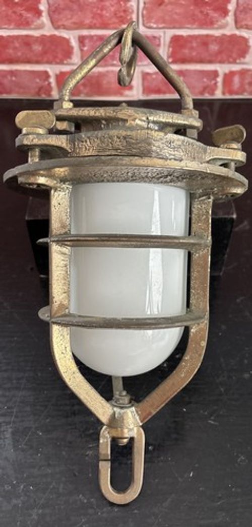 Vintage WWII Solid Brass Ships Hanging Lantern Lamp 3.6kg Maritime Marked S & A