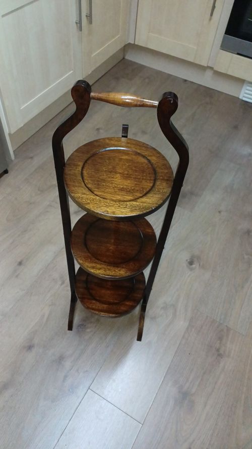 Edwardian Mahogany Oak Three Tier Cake Stand. Circa 1910. — image 1