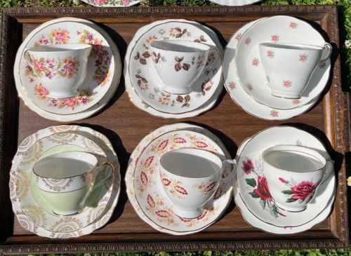 Bundle Pretty Mismatch Vintage China Trios, Cups, Saucers, Plates, Jug & Bowl