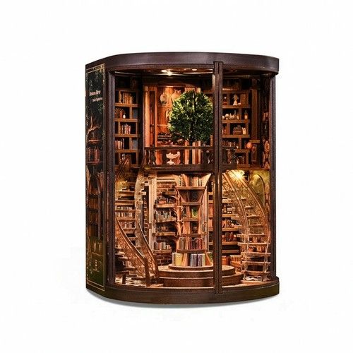 Book Nook with Light Lighted Wooden Book Nook Kit Decorative for Desk