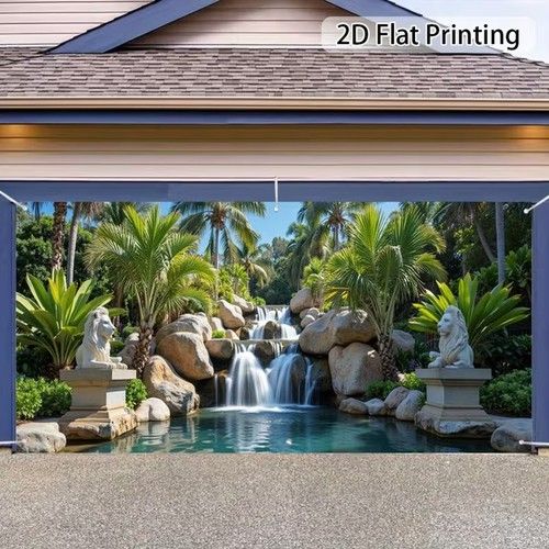 Flower Garden Waterfall Garage Door Banner Fabric Party Backdrop XS