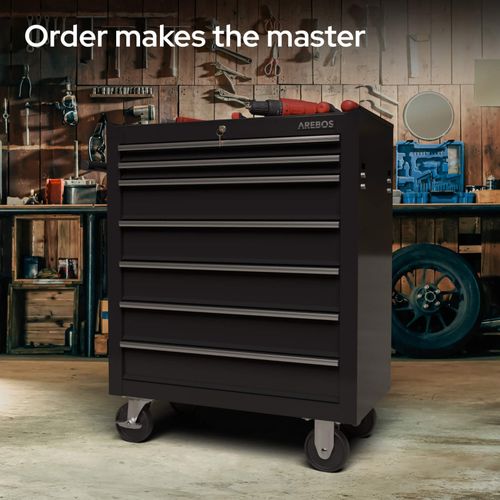 AREBOS Roller Tool Cabinet Storage 7 Drawers Toolbox Tool Chest, Trolley Black — image 5