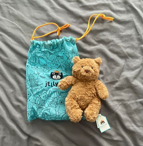 Jellycat Bartholomew Bear Tiny Brown Plush Bear with Drawstring Bag & Hang Tag