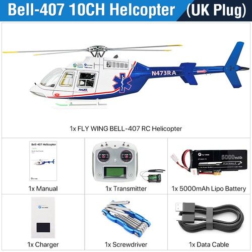 FLY WING BELL-407 Helicopter Dual Brushless GPS Altitude Hold 20Mins Flight