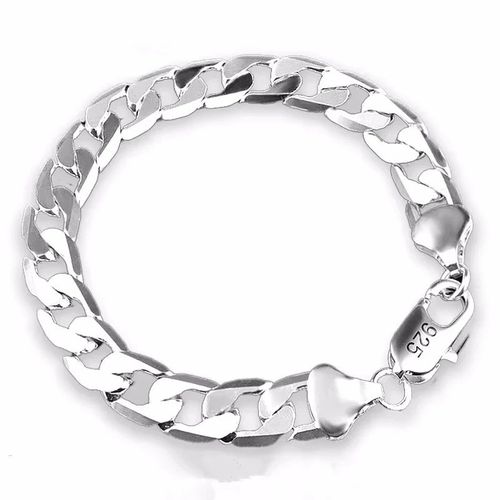 925 Sterling silver Curb Chain Bracelet Men Women Soild Silver Jewelry 6mm-12mm — image 1