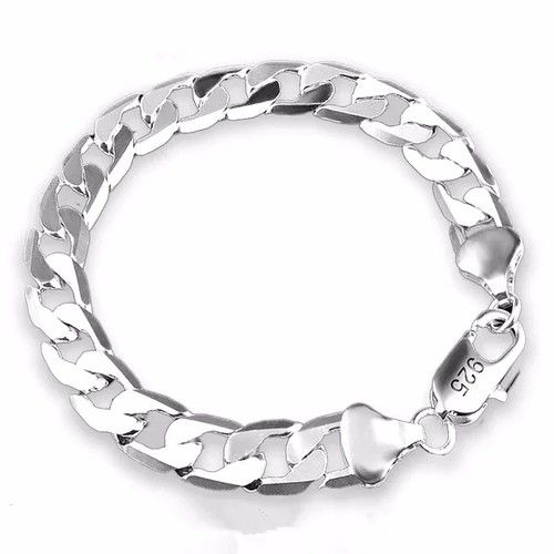 925 Sterling silver Curb Chain Bracelet Men Women Soild Silver Jewelry 6mm-12mm