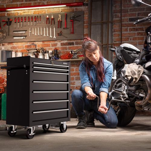 AREBOS Roller Tool Cabinet Storage 7 Drawers Toolbox Tool Chest, Trolley Black — image 2