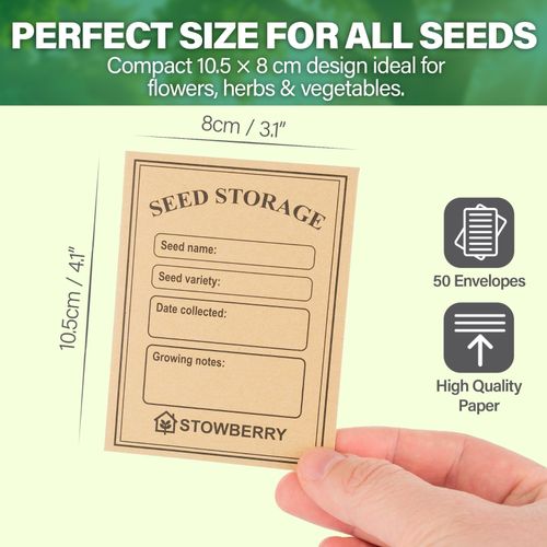 STOWBERRY - 50 x SEED ENVELOPES SELF-ADHESIVE SEED STORAGE PACKETS 10.5 x 8CM — image 2