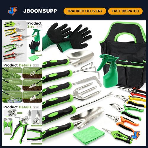 15Pcs Heavy Duty Stainless Steel Garden Tool Set with Shears & Organizer Bag - P