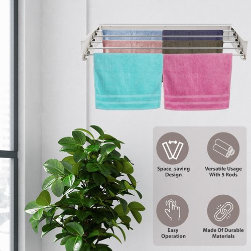 80/100CM Wall Mounted Airer Towel Drying Rack Extendable Folding Clothes Dryer — image 3
