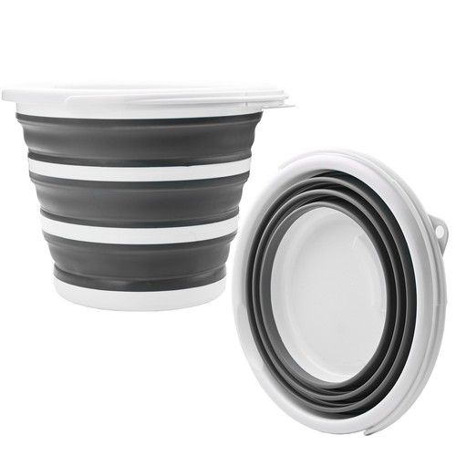 COLLAPSIBLE 10L BUCKET – CAMPING, CARAVAN &CAR CLEANING - DURABLE SILCONE GREY