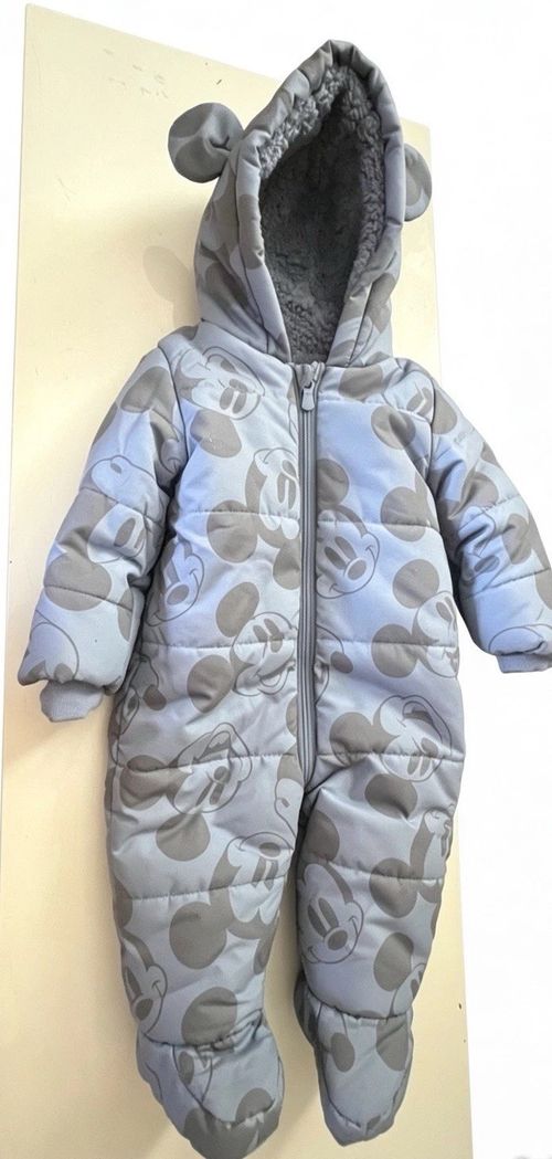 Disney Baby Snowsuit / Pramsuit Blue and Grey Micky Mouse 6-9 Months With Hood — image 6